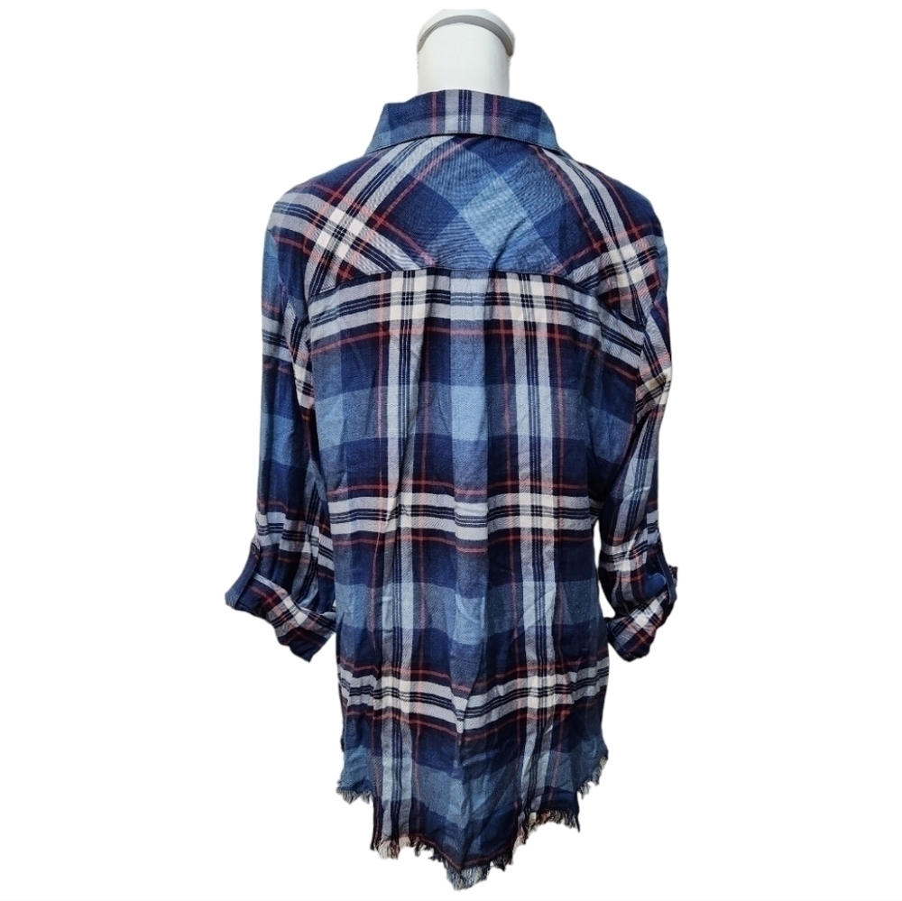 Dylan Women's Blue Red and White Plaid Button Down Shirt, Large - Picture 7 of 10